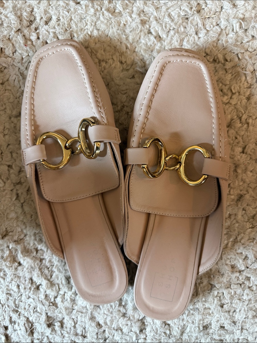 ShuShop Blush Nude Slip-On Mules with Gold Chain Detail size 8.5